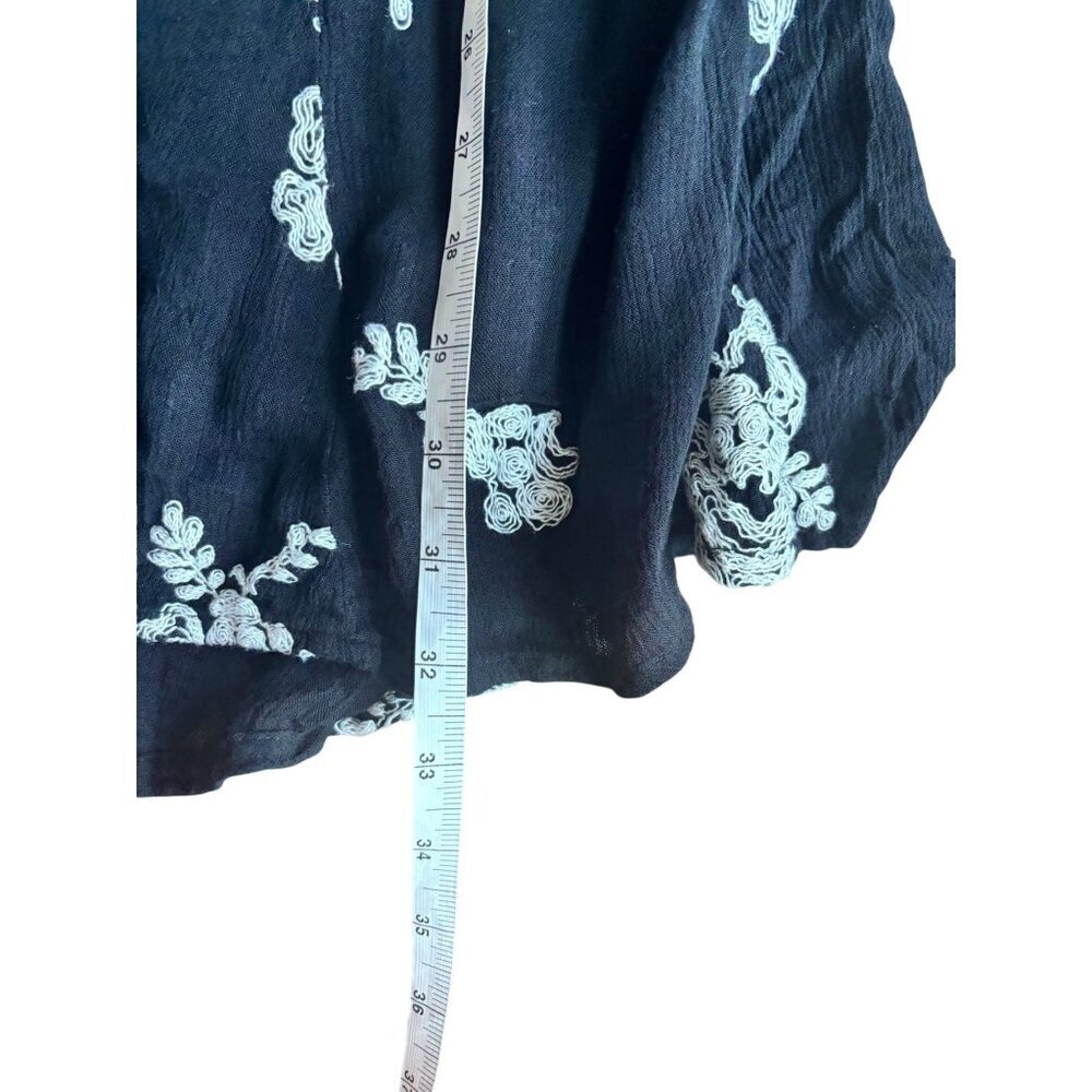 Free People Women's Black & White Mini Floral Embroidery Tunic Dress - Picture 6 of 7